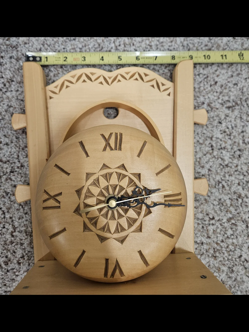 Swiss Folk Art Carved Wooden Wall Clock Chalet Scene Battery Operated